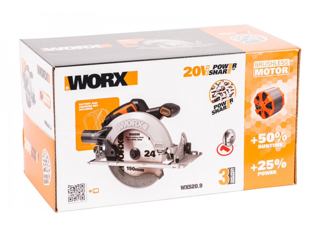 Циркулярная пила аккумуляторная бесщеточная WORX WX520.9