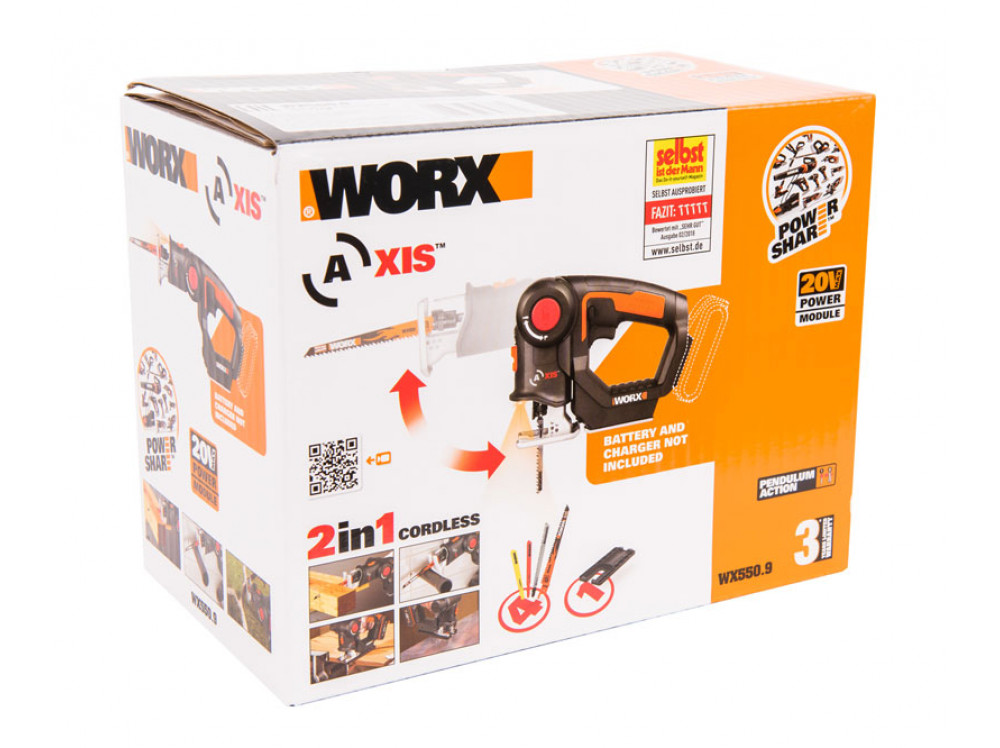 Лобзик аккумуляторный-сабельная пила WORX Axis WX550.9