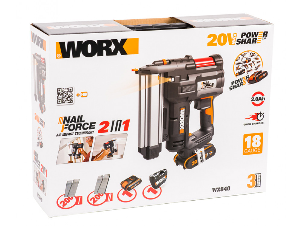 Гвозде-скобозабиватель аккумуляторный WORX WX840 20В Гвозде-скобозабиватель аккумуляторный WORX WX840 20В