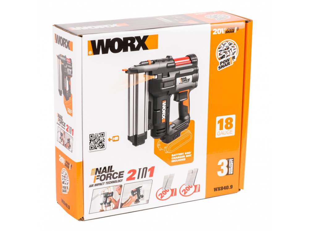 Гвозде-скобозабиватель аккумуляторный WORX WX840.9 20В Гвозде-скобозабиватель аккумуляторный WORX WX840.9 20В