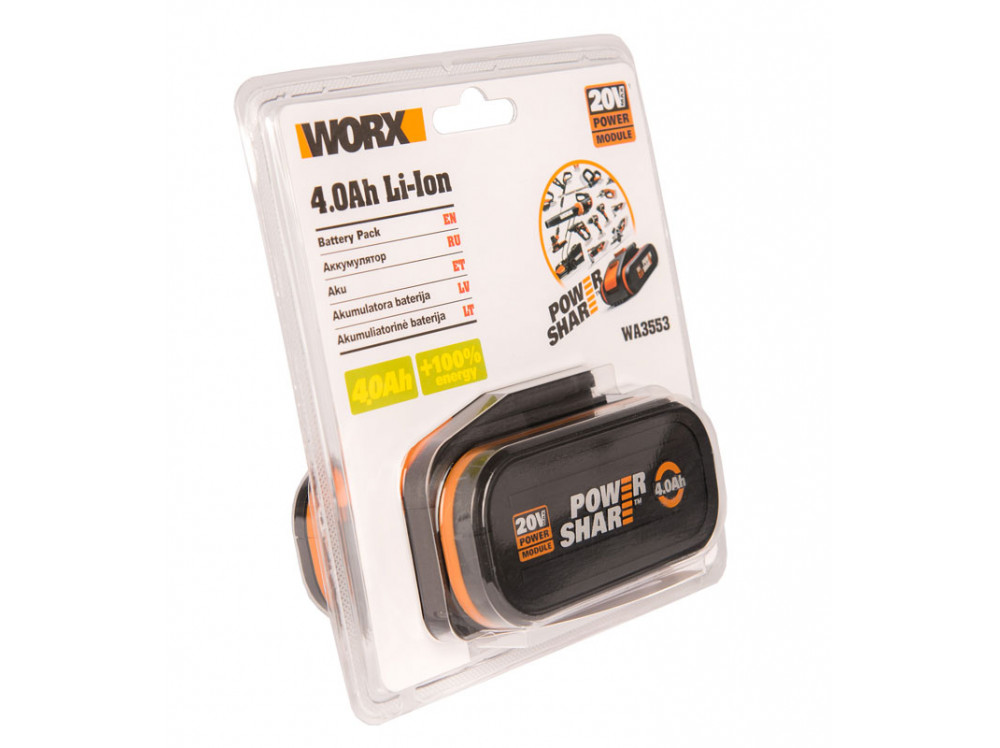Аккумулятор 20В 4.0 Ач WORX WA3553 Аккумулятор 20В 4.0 Ач WORX WA3553