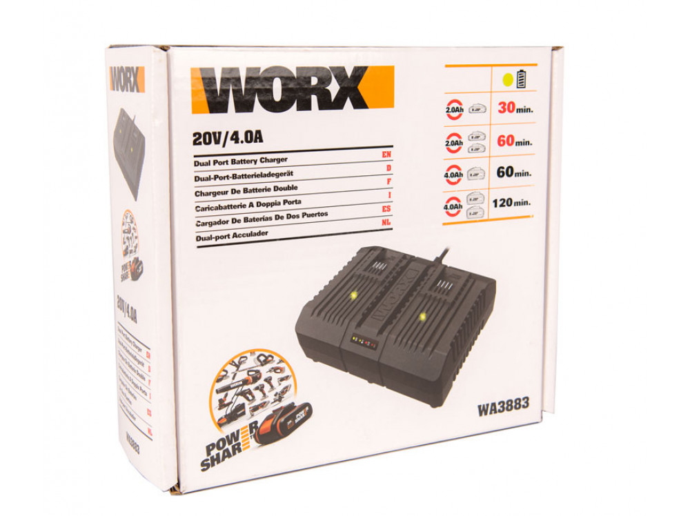 Двойное зарядное устройство WORX WA3883 Двойное зарядное устройство WORX WA3883