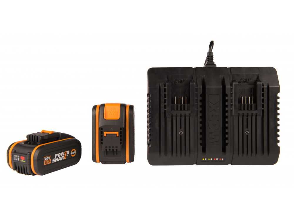 Комплект WORX WA3611: Двойное Зарядное устройство WORX WA3883 + 2 Акб 4.0 А/ч Комплект WORX WA3611: Двойное Зарядное устройство WORX WA3883 + 2 Акб 4.0 А/ч