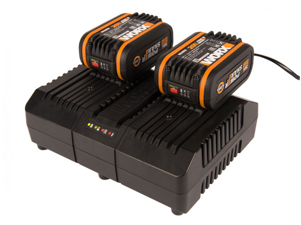 Комплект WORX WA3611: Двойное Зарядное устройство WORX WA3883 + 2 Акб 4.0 А/ч Комплект WORX WA3611: Двойное Зарядное устройство WORX WA3883 + 2 Акб 4.0 А/ч