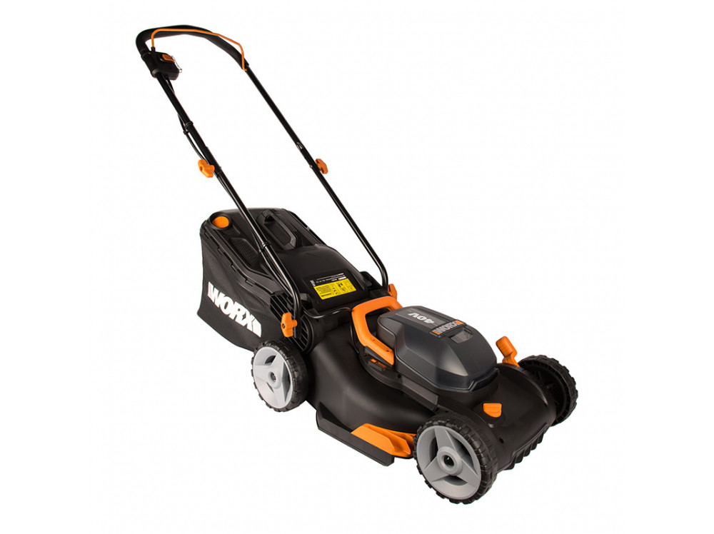 Газонокосилка аккумуляторная WORX, 40В (2×20В), 40см, 4Ач х2, двойное ЗУ Газонокосилка аккумуляторная WORX, 40В (2×20В), 40см, 4Ач х2, двойное ЗУ
