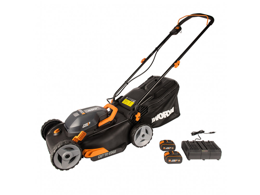 Газонокосилка аккумуляторная WORX, 40В (2×20В), 40см, 4Ач х2, двойное ЗУ Газонокосилка аккумуляторная WORX, 40В (2×20В), 40см, 4Ач х2, двойное ЗУ
