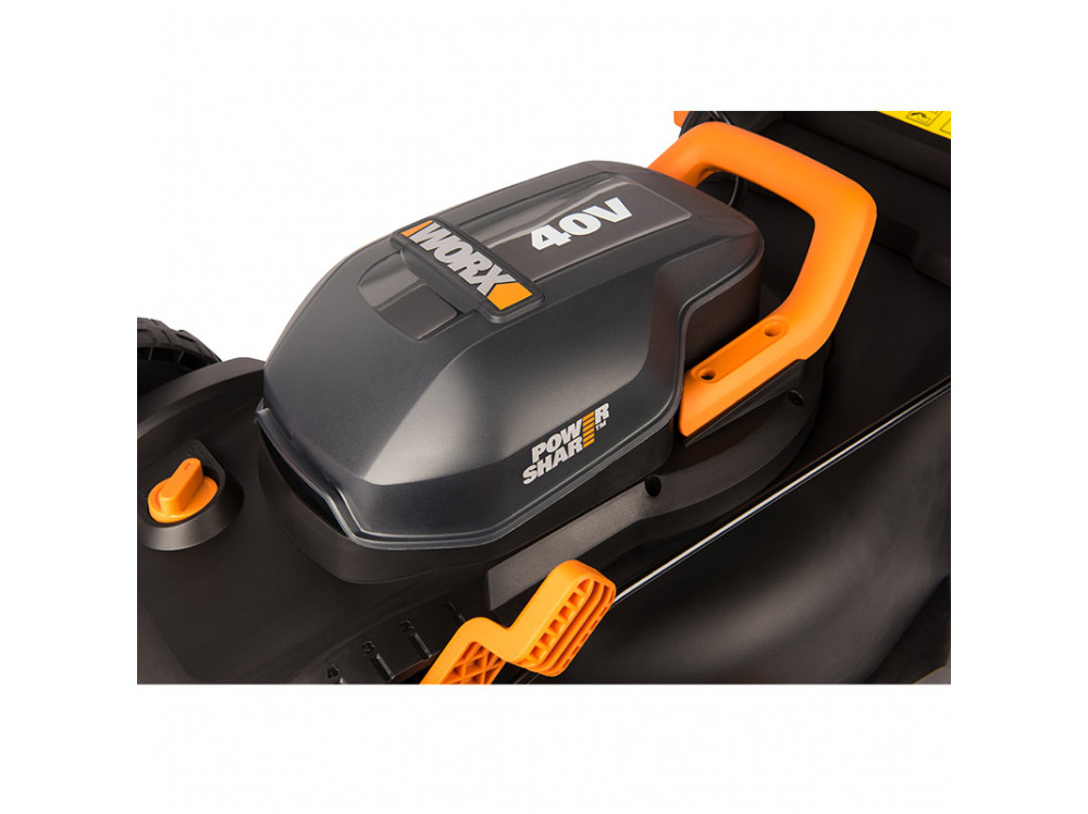 Газонокосилка аккумуляторная WORX, 40В (2×20В), 40см, 4Ач х2, двойное ЗУ Газонокосилка аккумуляторная WORX, 40В (2×20В), 40см, 4Ач х2, двойное ЗУ