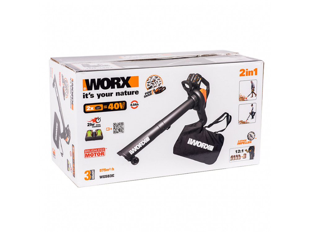 Воздуходувка-пылесос аккумуляторная бесщеточная WORX WG583E