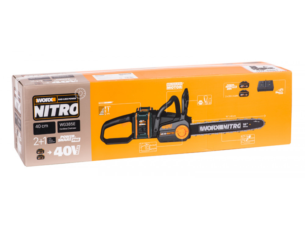 Цепная пила аккумуляторная WORX WG385E NITRO 40В 40cm бесщеточная Цепная пила аккумуляторная WORX WG385E NITRO 40В 40cm бесщеточная