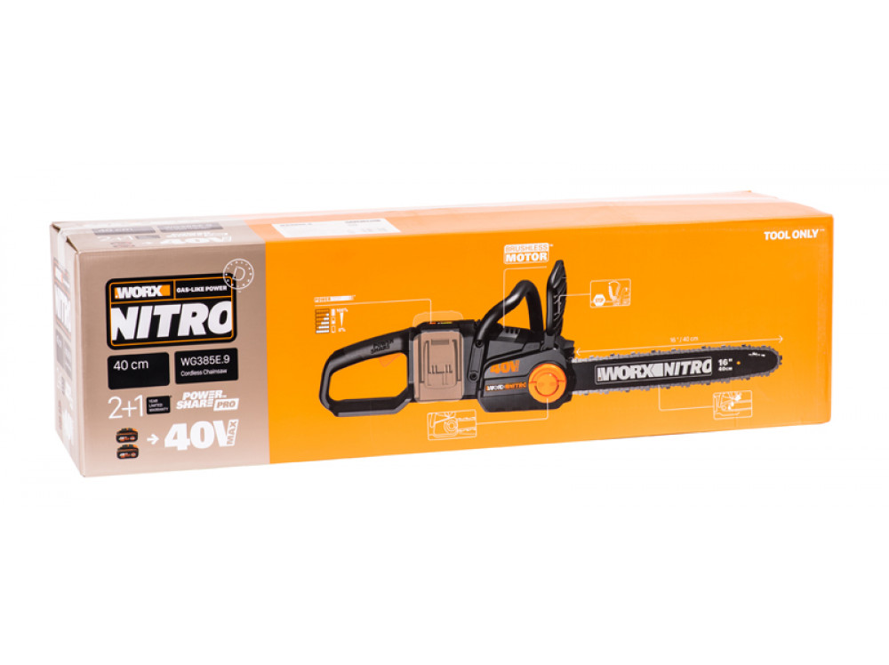 Цепная пила аккумуляторная WORX WG385E.9 NITRO 40В 40cm бесщеточная Цепная пила аккумуляторная WORX WG385E.9 NITRO 40В 40cm бесщеточная