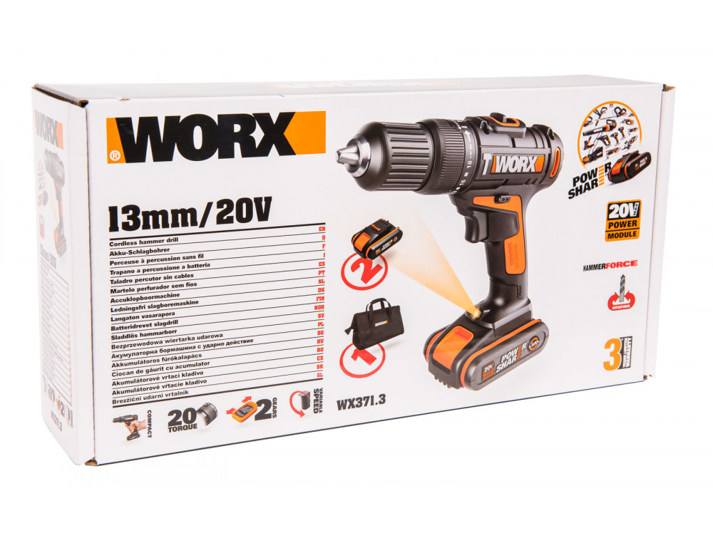 Дрель-шуруповерт ударная аккумуляторная WORX WX371.3 Дрель-шуруповерт ударная аккумуляторная WORX WX371.3