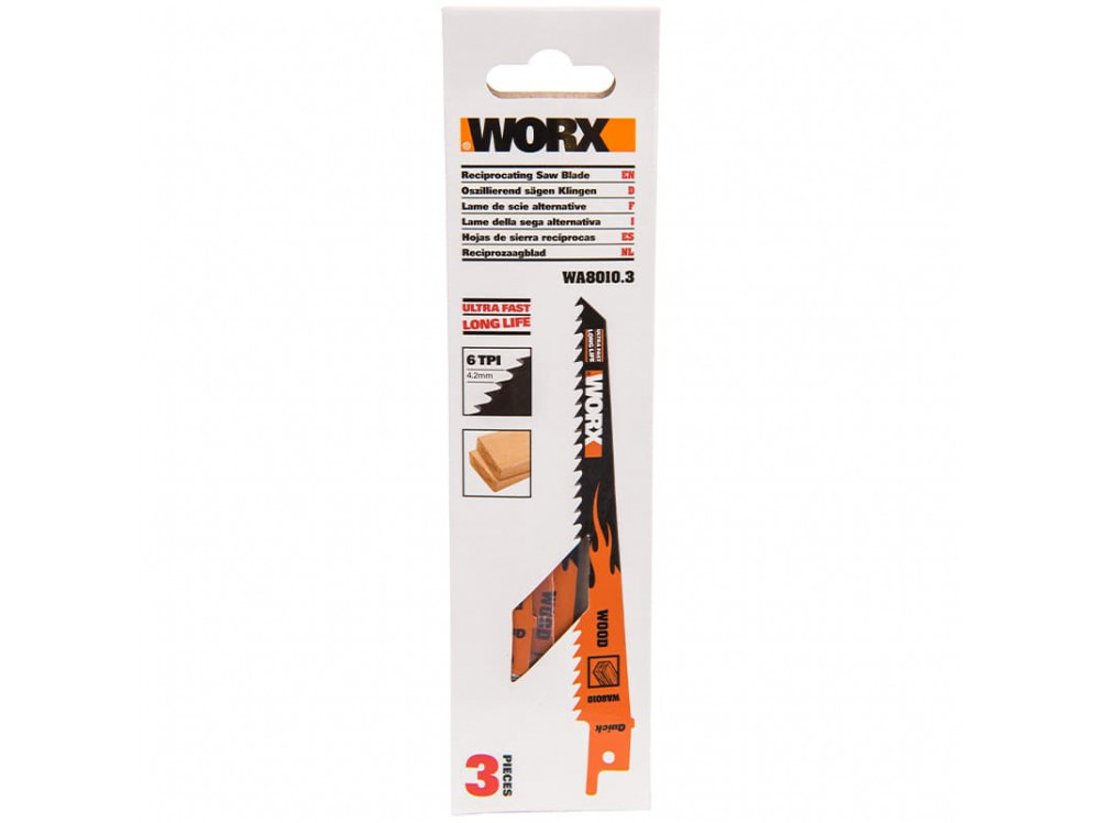 Лезвия по дереву для сабельной пилы WORX WA8010.3 150 мм Лезвия по дереву для сабельной пилы WORX WA8010.3 150 мм