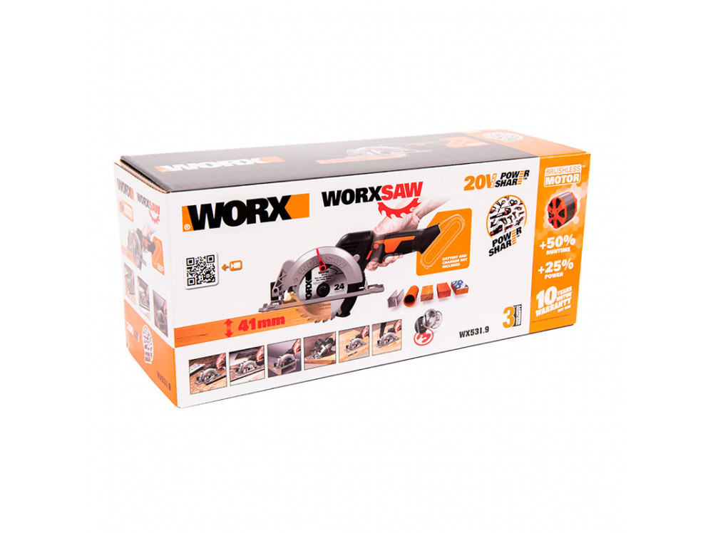 Циркулярная бесщеточная пила WORX WX531 20V 120мм аккумуляторная Циркулярная бесщеточная пила WORX WX531 20V 120мм аккумуляторная