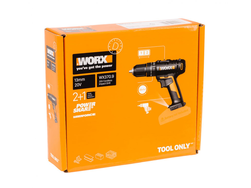 Дрель-шуруповерт ударная аккумуляторная WORX WX370.9 Дрель-шуруповерт ударная аккумуляторная WORX WX370.9