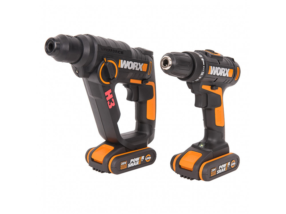 Набор электроинструментов WX927: Дрель-шуруповерт аккумуляторная WORX WX101.9 + Перфоратор аккумуляторный WORX H3 WX390.1