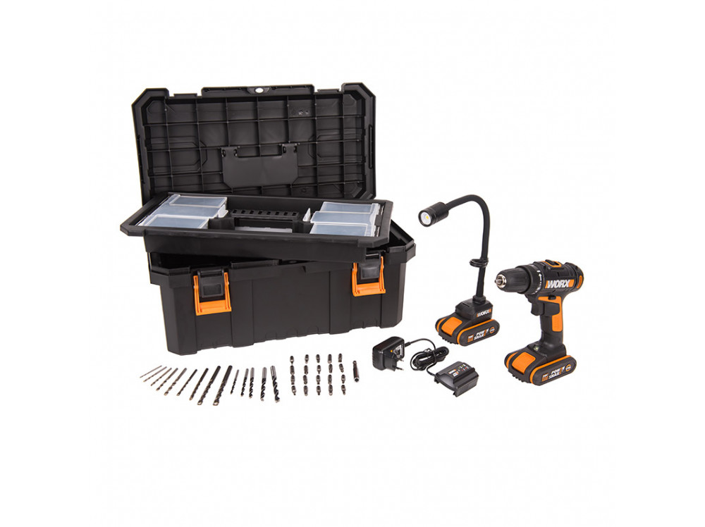 Набор электроинструментов WX977: Дрель-шуруповерт аккумуляторная WORX WX101.9 + Фонарь аккумуляторный WORX WX028.9 20В