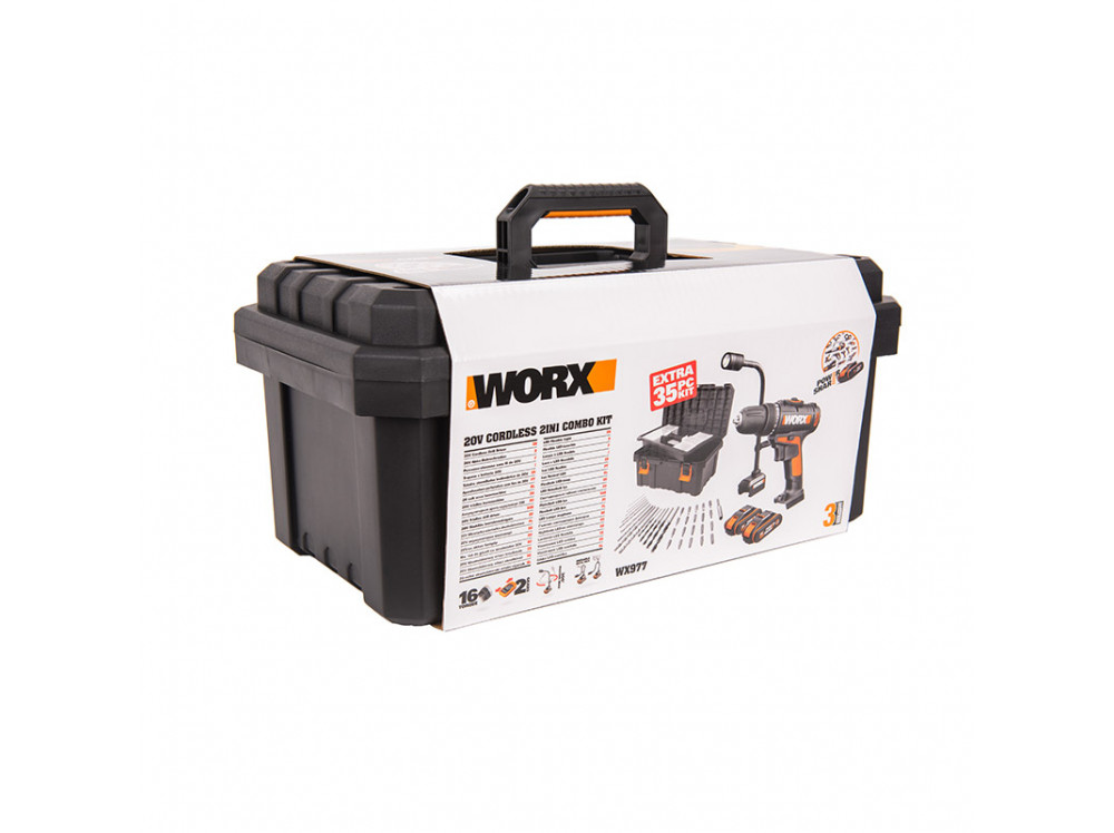 Набор электроинструментов WX977: Дрель-шуруповерт аккумуляторная WORX WX101.9 + Фонарь аккумуляторный WORX WX028.9 20В