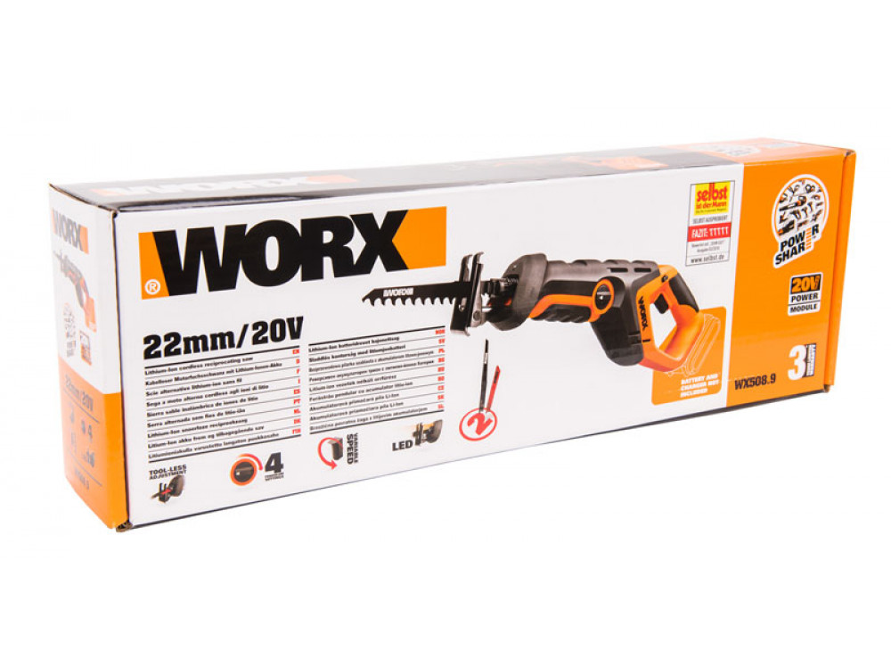 Сабельная пила аккумуляторная WORX WX508.9 Сабельная пила аккумуляторная WORX WX508.9