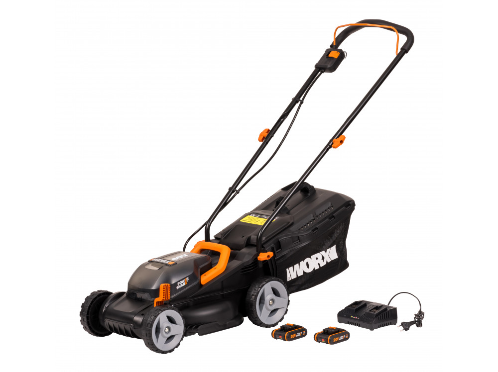 Газонокосилка аккумуляторная WORX WG779E, 40В, 34 см, 2*2,5 Ач, двойное ЗУ 2x2A Газонокосилка аккумуляторная WORX WG779E, 40В, 34 см, 2*2,5 Ач, двойное ЗУ 2x2A