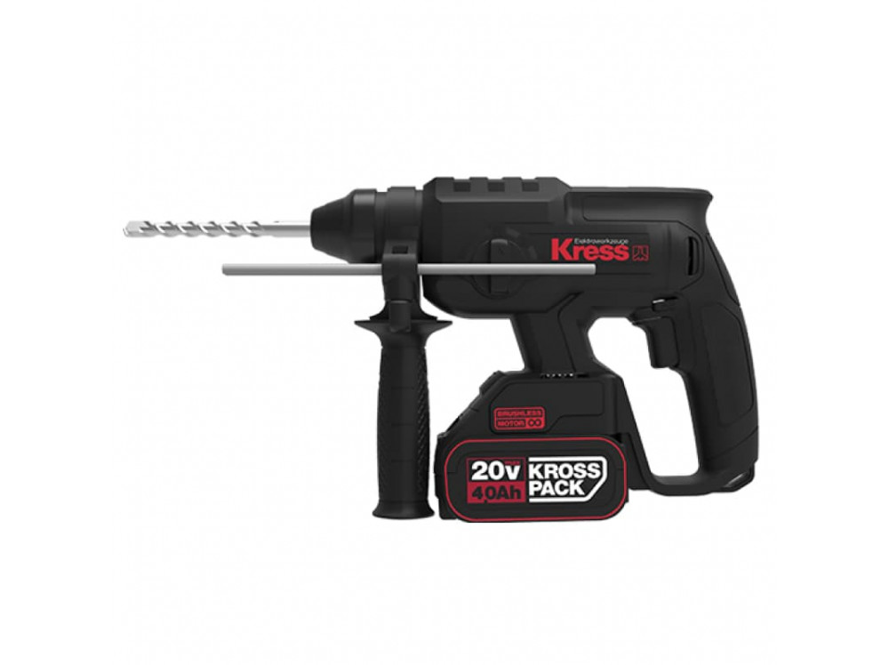 Перфоратор аккумуляторный бесщеточный KRESS, KU390.4, 20В, 4Ач х2, ЗУ 6А, кейс Перфоратор аккумуляторный бесщеточный KRESS, KU390.4, 20В, 4Ач х2, ЗУ 6А, кейс