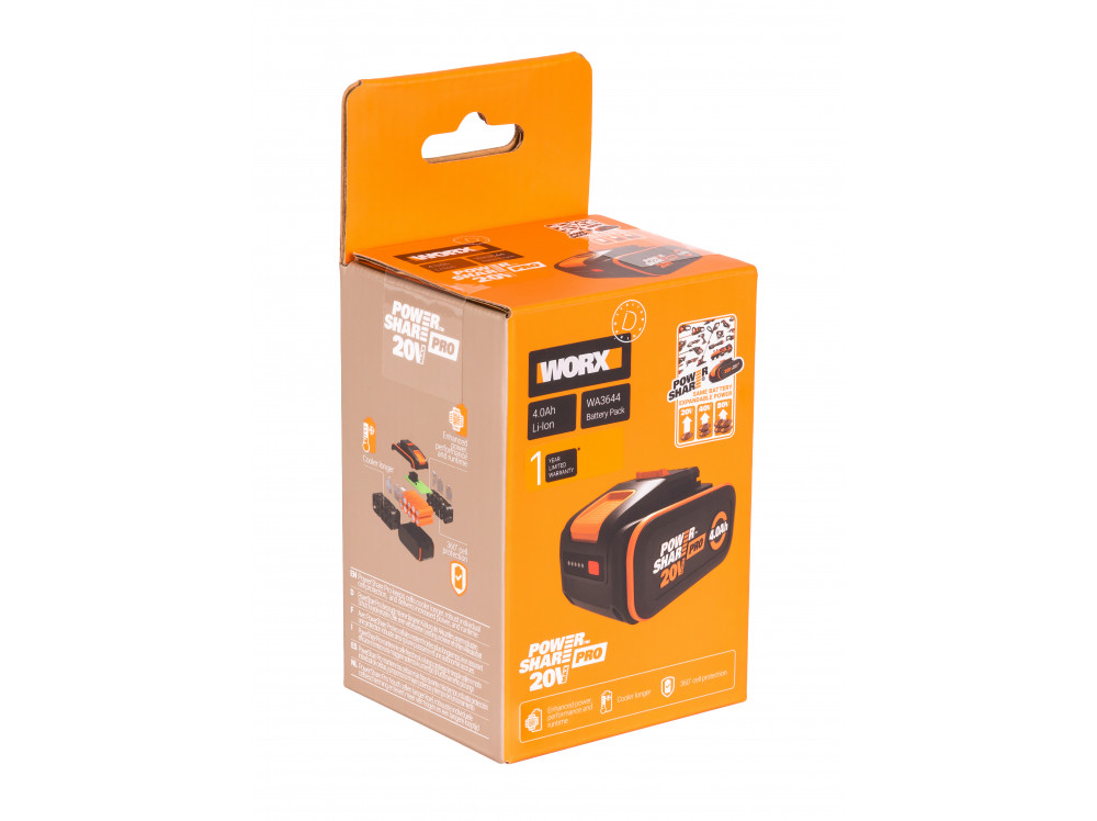 Аккумулятор WORX WA3644, 20В 4,0 Ач Аккумулятор WORX WA3644, 20В 4,0 Ач