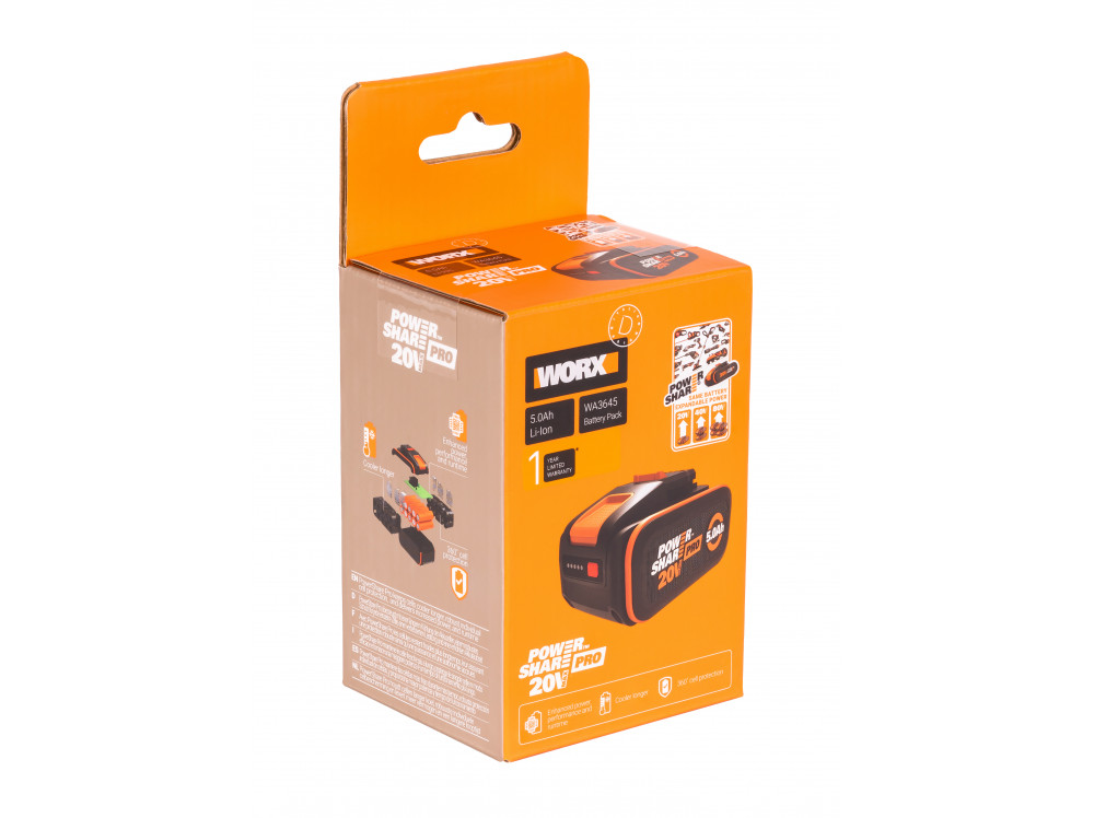 Аккумулятор WORX WA3645, 20В 5,0 Ач Аккумулятор WORX WA3645, 20В 5,0 Ач