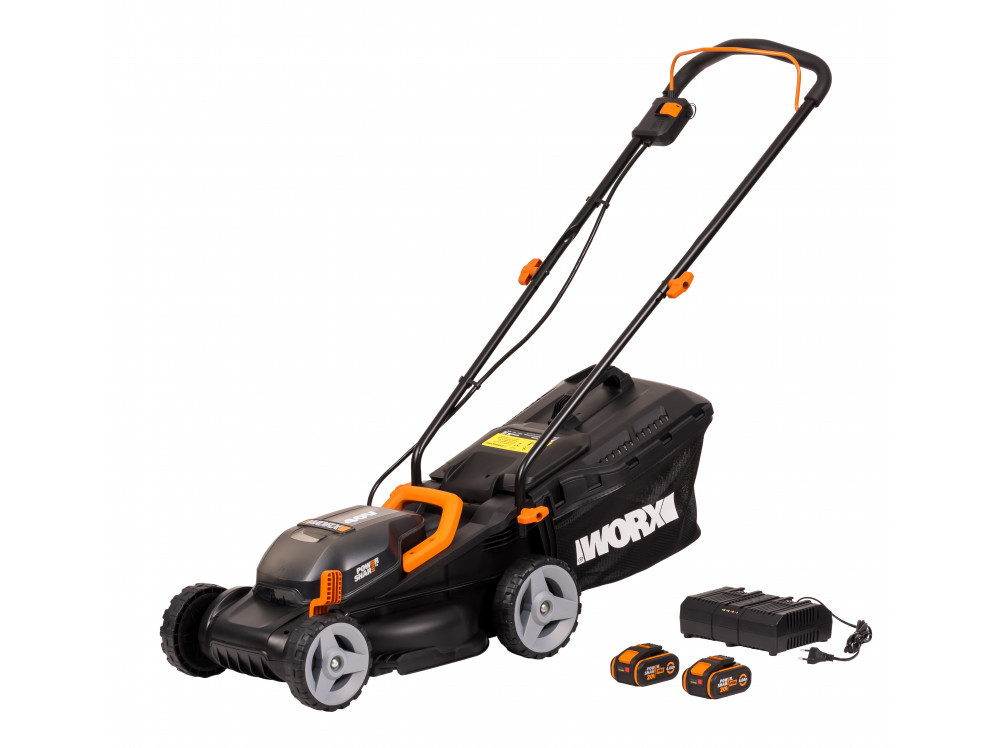 Газонокосилка аккумуляторная WORX WG779E.1, 40В, 34 см, 2*4 Ач, двойное ЗУ 2x2A Газонокосилка аккумуляторная WORX WG779E.1, 40В, 34 см, 2*4 Ач, двойное ЗУ 2x2A