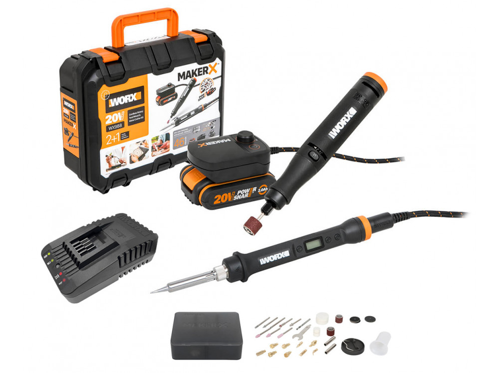 Набор электроинструментов WX988: Гравировальная машинка WORX WX739.9 + Выжигатель WORX WX744.9 Набор электроинструментов WX988: Гравировальная машинка WORX WX739.9 + Выжигатель WORX WX744.9