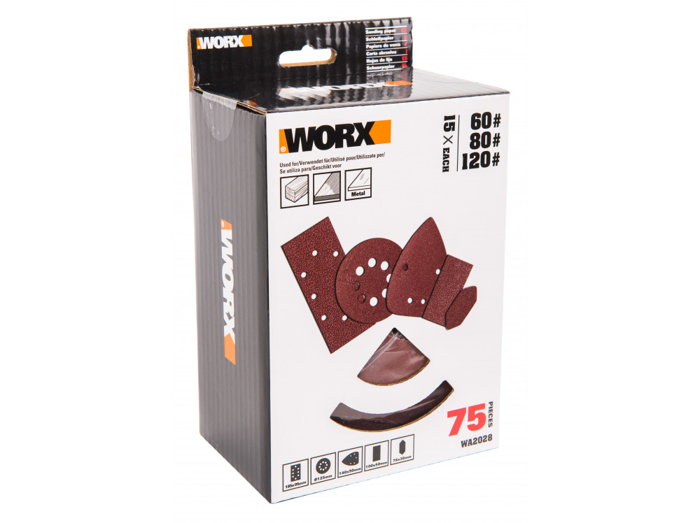 Набор шлифовальных листов WORX WA2028 75 шт Набор шлифовальных листов WORX WA2028 75 шт