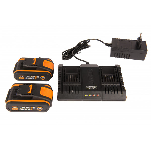 Комплект WORX WA3610: Двойное зарядное устройство WORX WA3869 + 2 Акб 2.0 А/ч