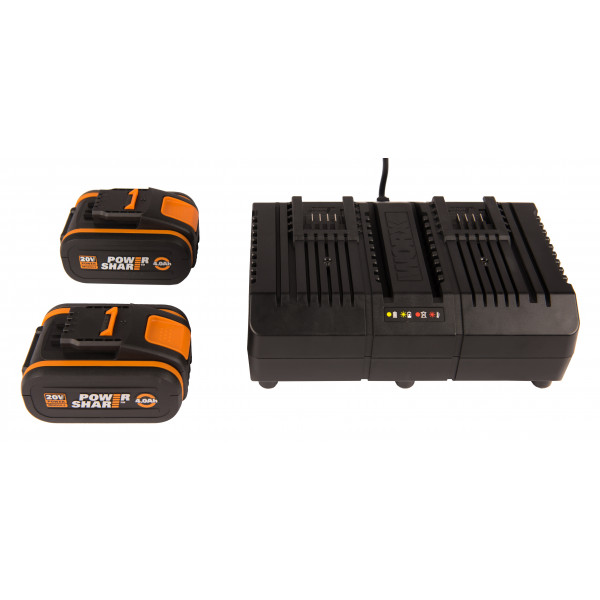 Комплект WORX WA3611: Двойное Зарядное устройство WORX WA3883 + 2 Акб 4.0 А/ч