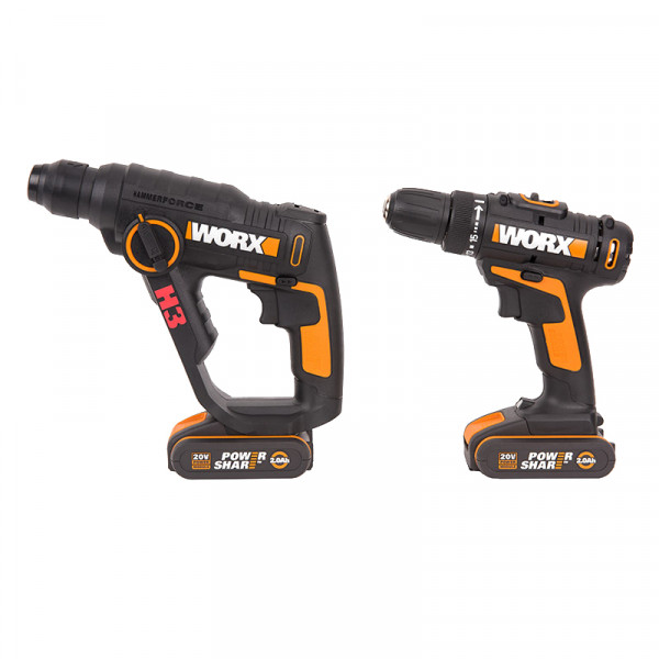 Набор электроинструментов WX927: Дрель-шуруповерт аккумуляторная WORX WX101.9 + Перфоратор аккумуляторный WORX H3 WX390.1